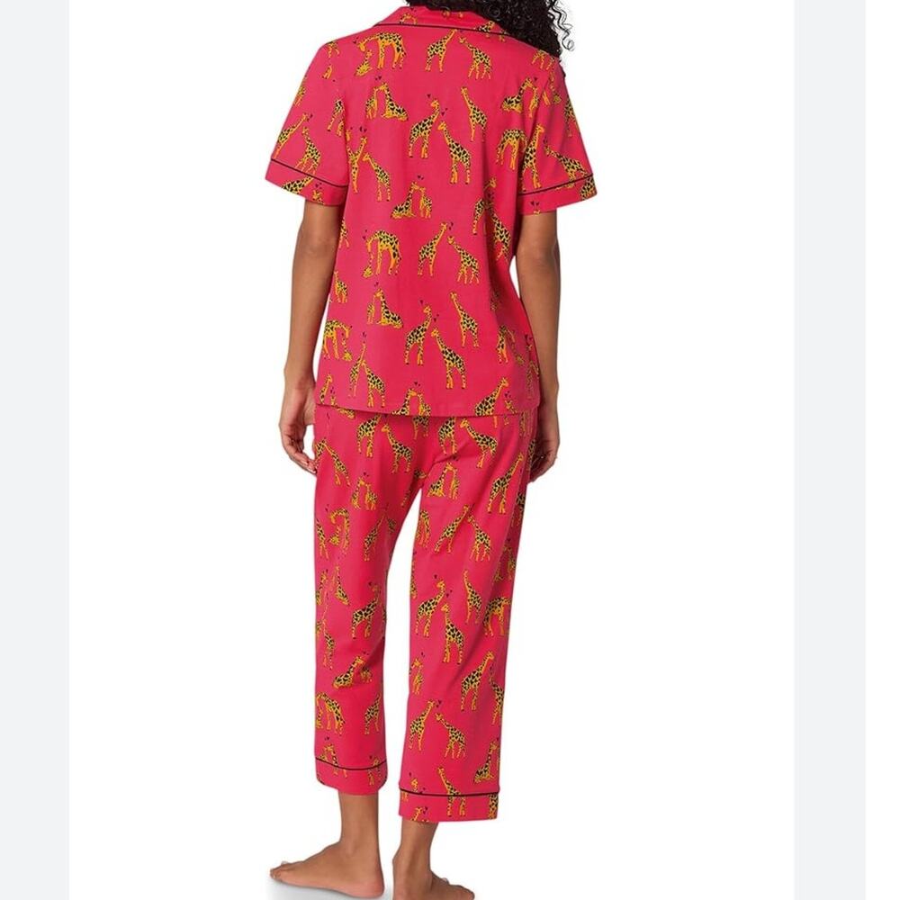 EUC Bedhead Giraffes In Love Short Sleeve Cotton Jersey Cropped Pajama Set Sz M - Picture 4 of 13